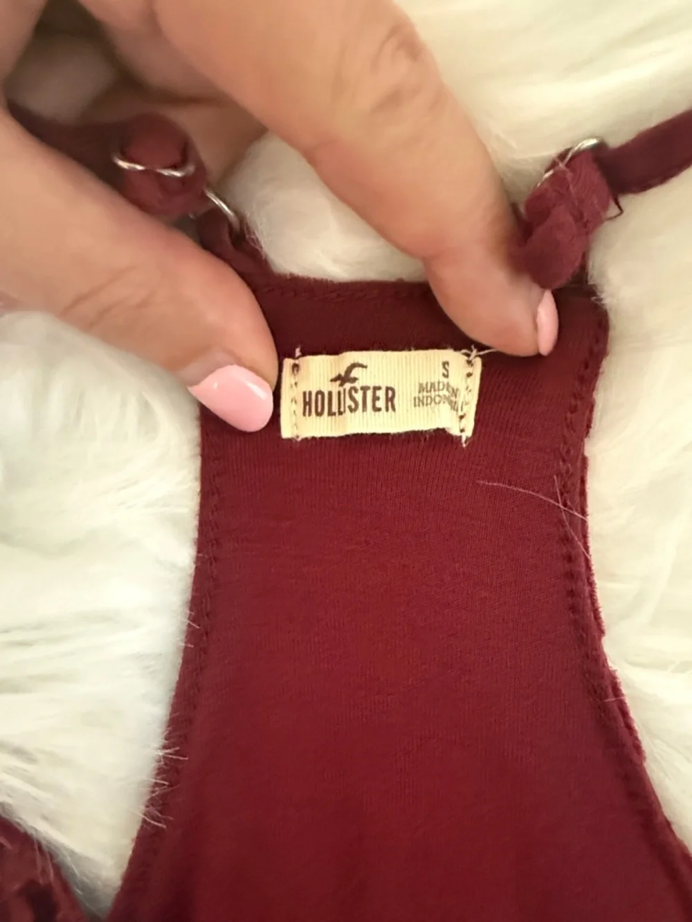 Hollister Spaghetti Strap Tank Top Small Burgundy Racerback Velvet Detail Flowy - Picture 2 of 6